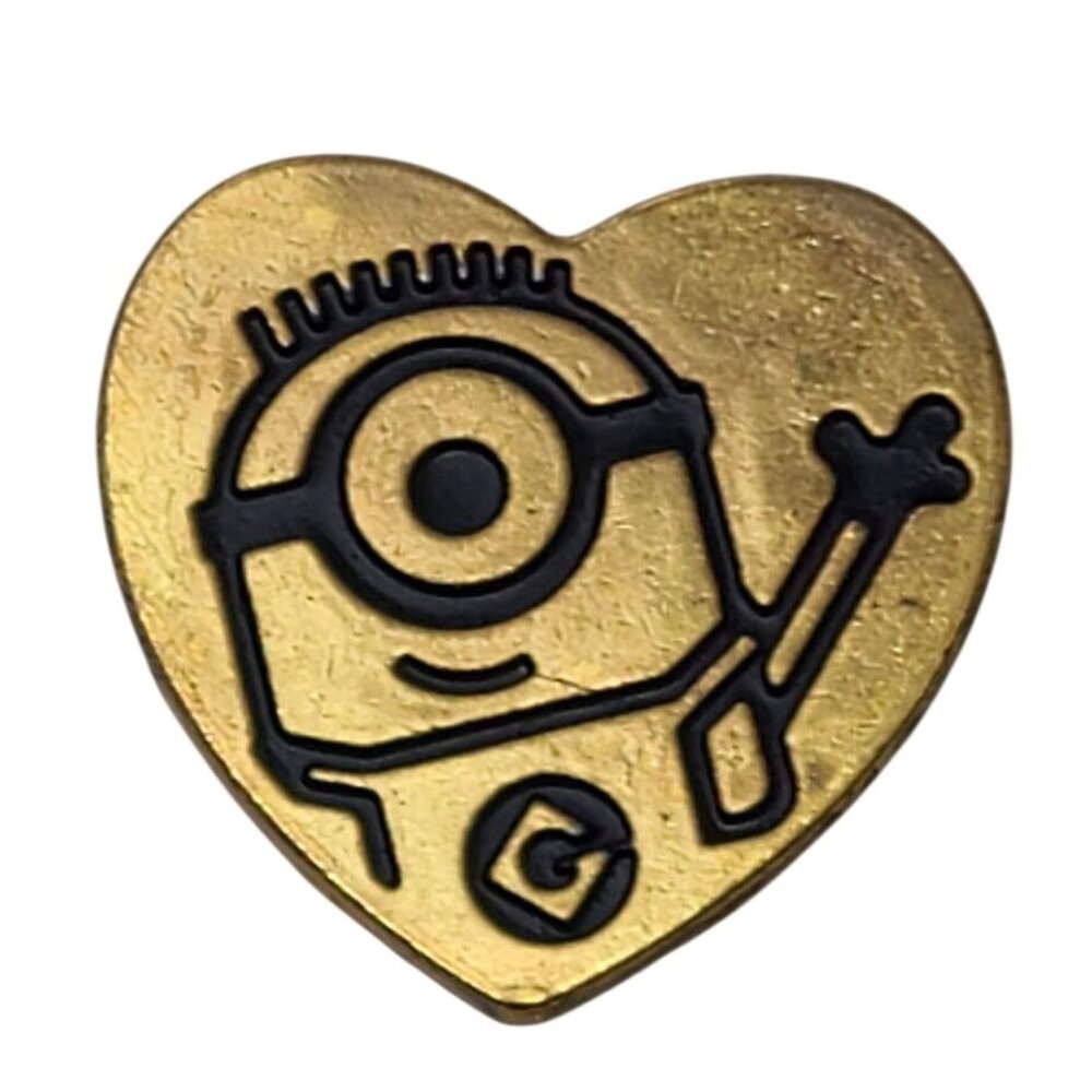 Minions Heart-Shaped Lapel Pin By Universal Studios Gold-Tone Metal 2014 Variety